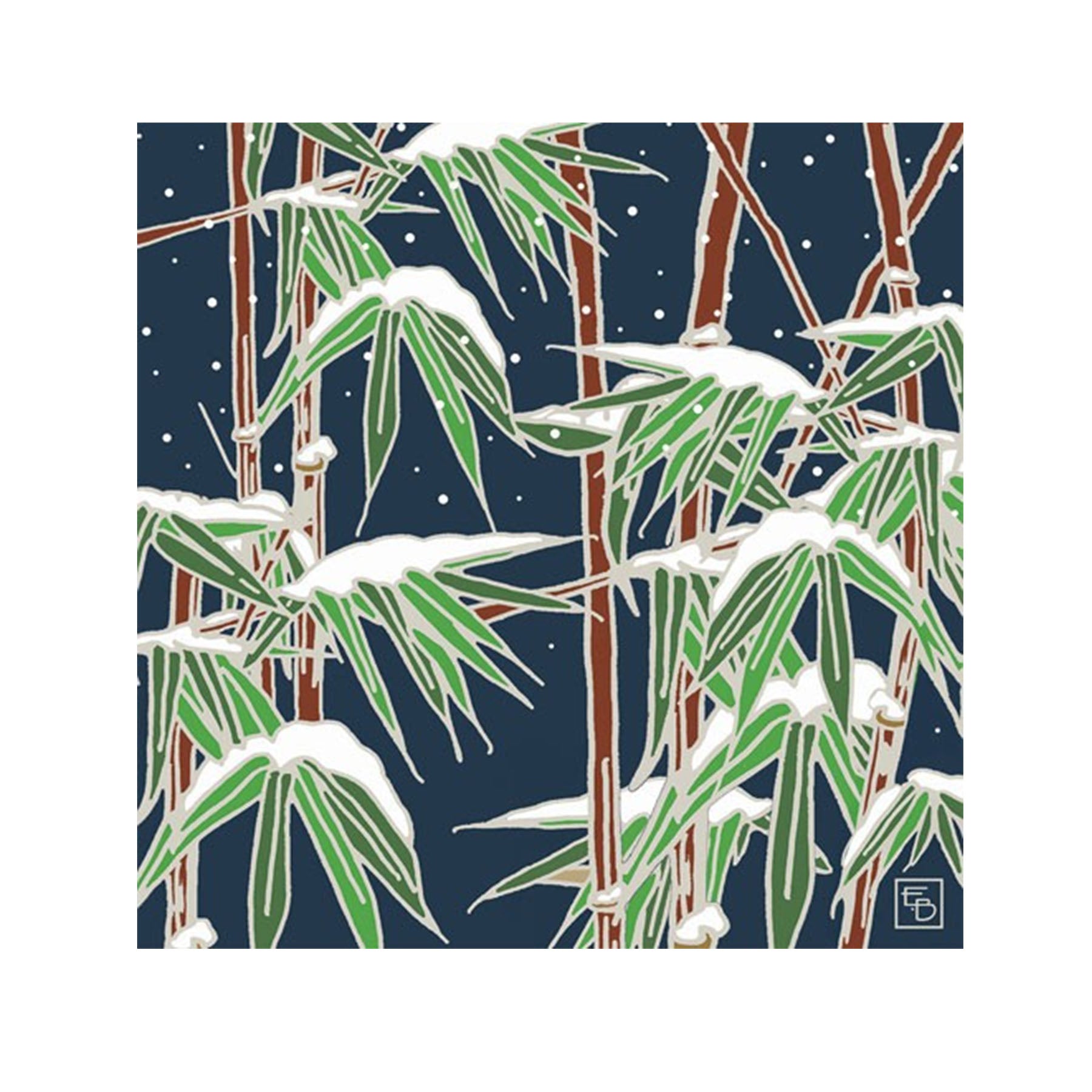 Box of Christmas cards with bamboo design on a blue background