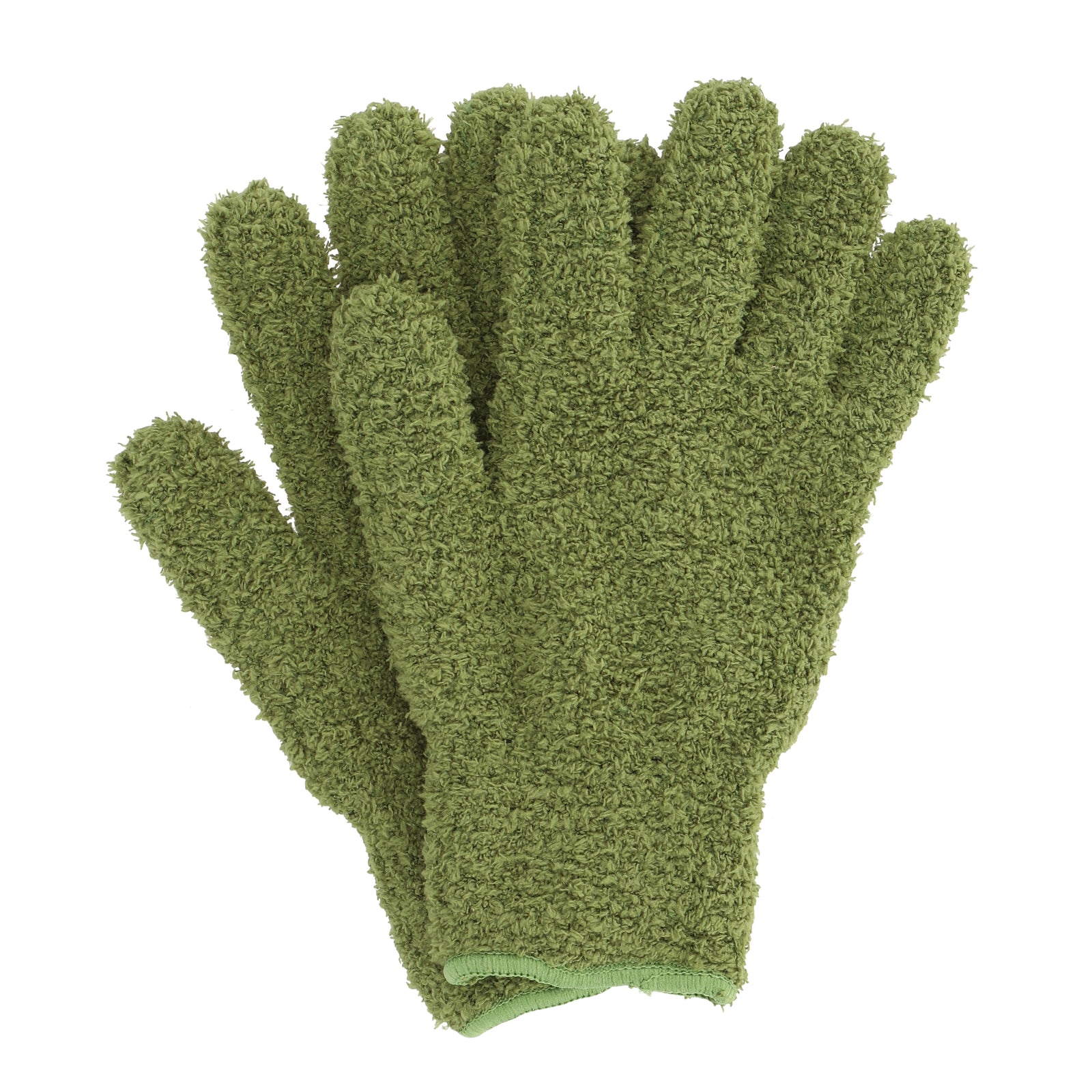 Green plant dusting gloves on a white background