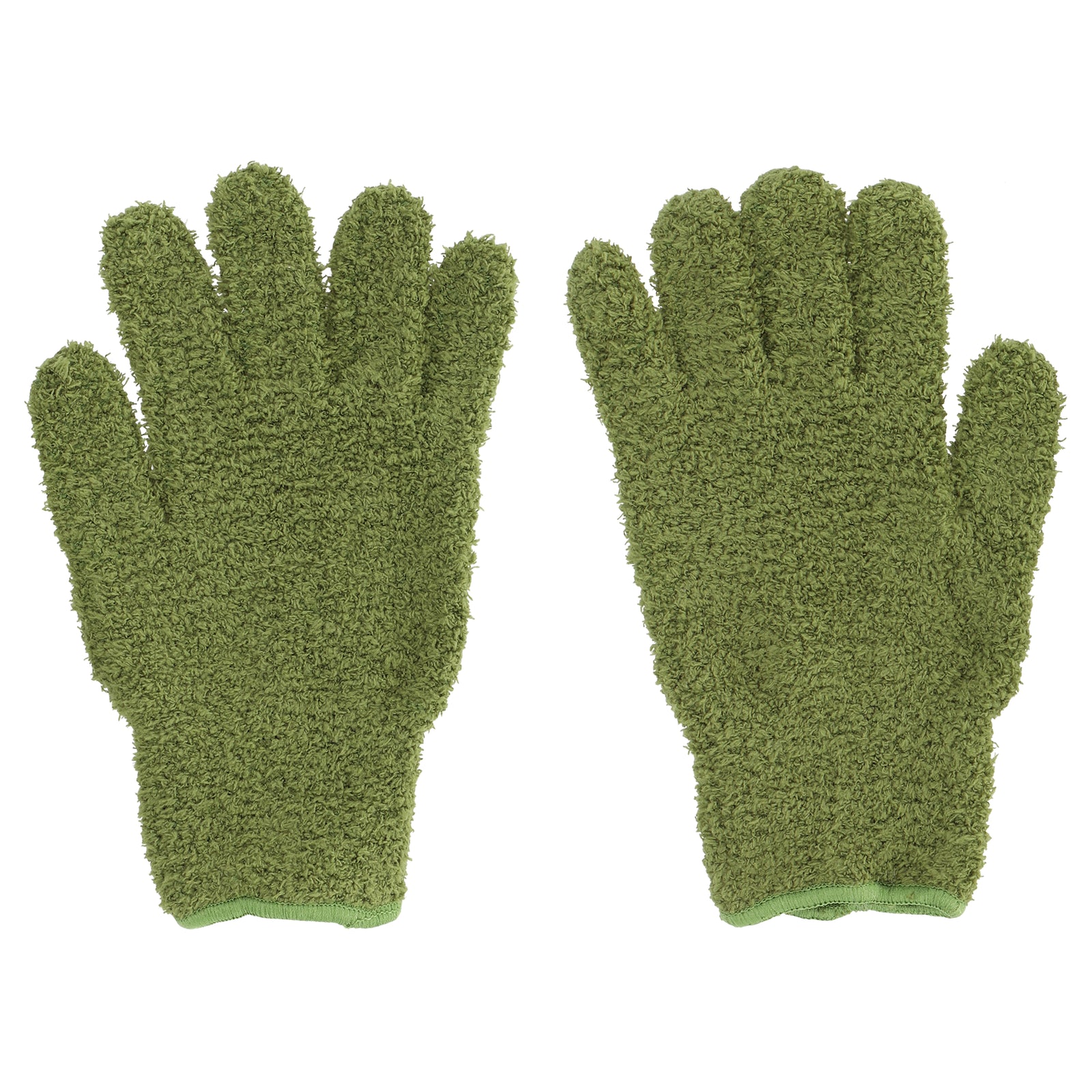 Green plant dusting gloves on a white background
