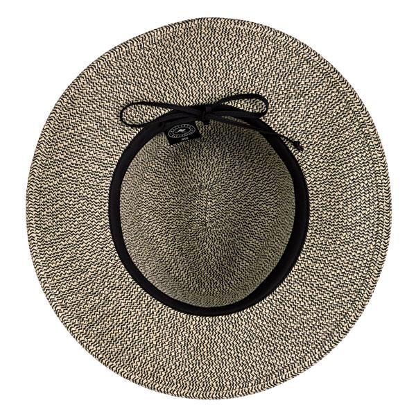 Classic fedora style with a splash of sophistication. This packable hat features a moldable wire-edged brim design with a black ribbon band. This hat packs into a suitcase for your go-to vacation accessory, or into a tote bag for on the beach-day adventures. UPF 50+ Crown size: 58cm Internal drawstring adjusts fit.