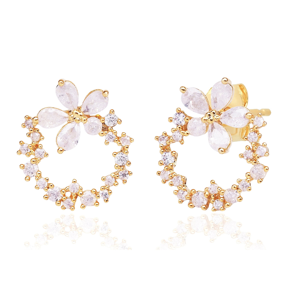 OPEN CIRCLE CRYSTAL EARRINGS WITH BLOSSOMS