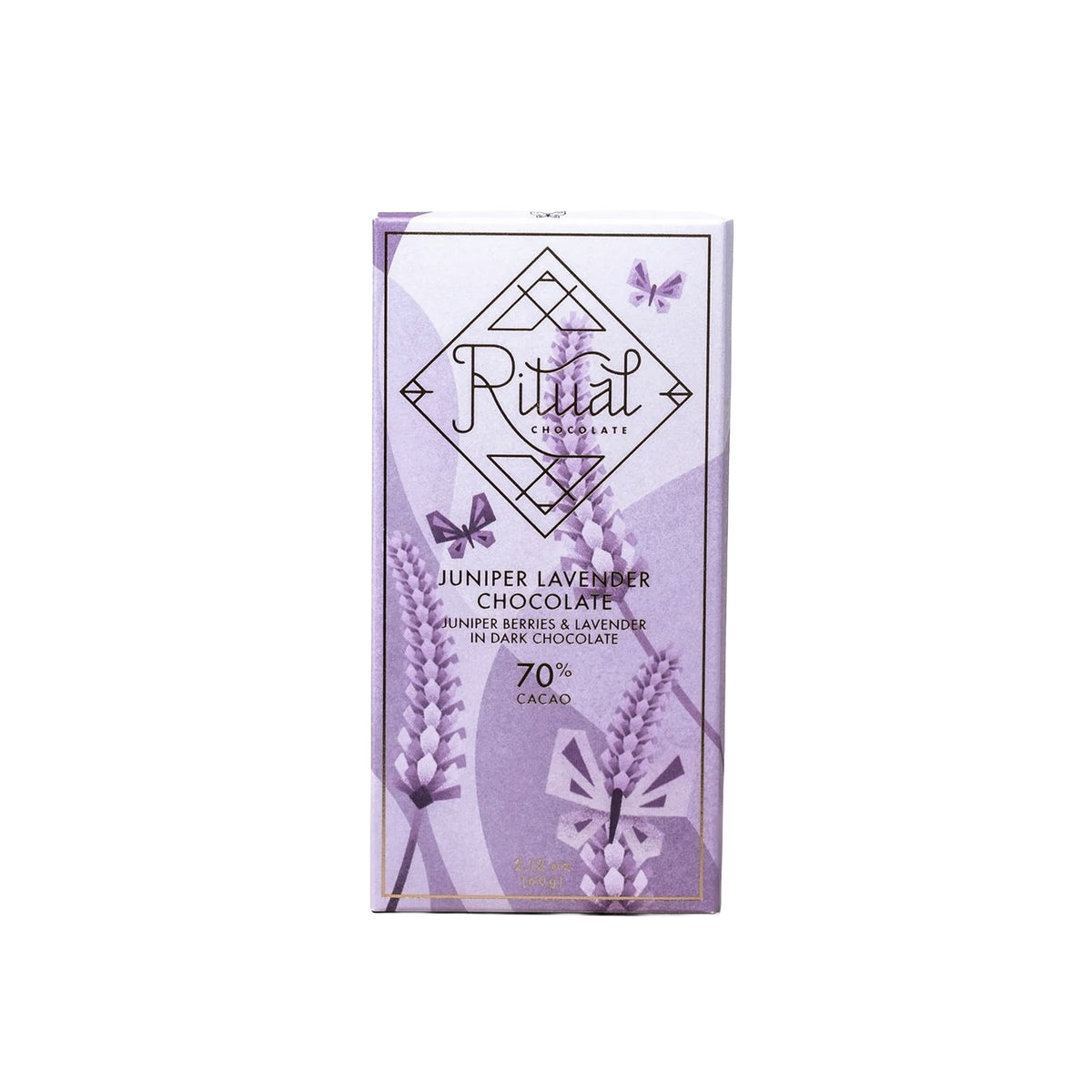 Ritual Chocolate Juniper Lavender bar packaging on a white background