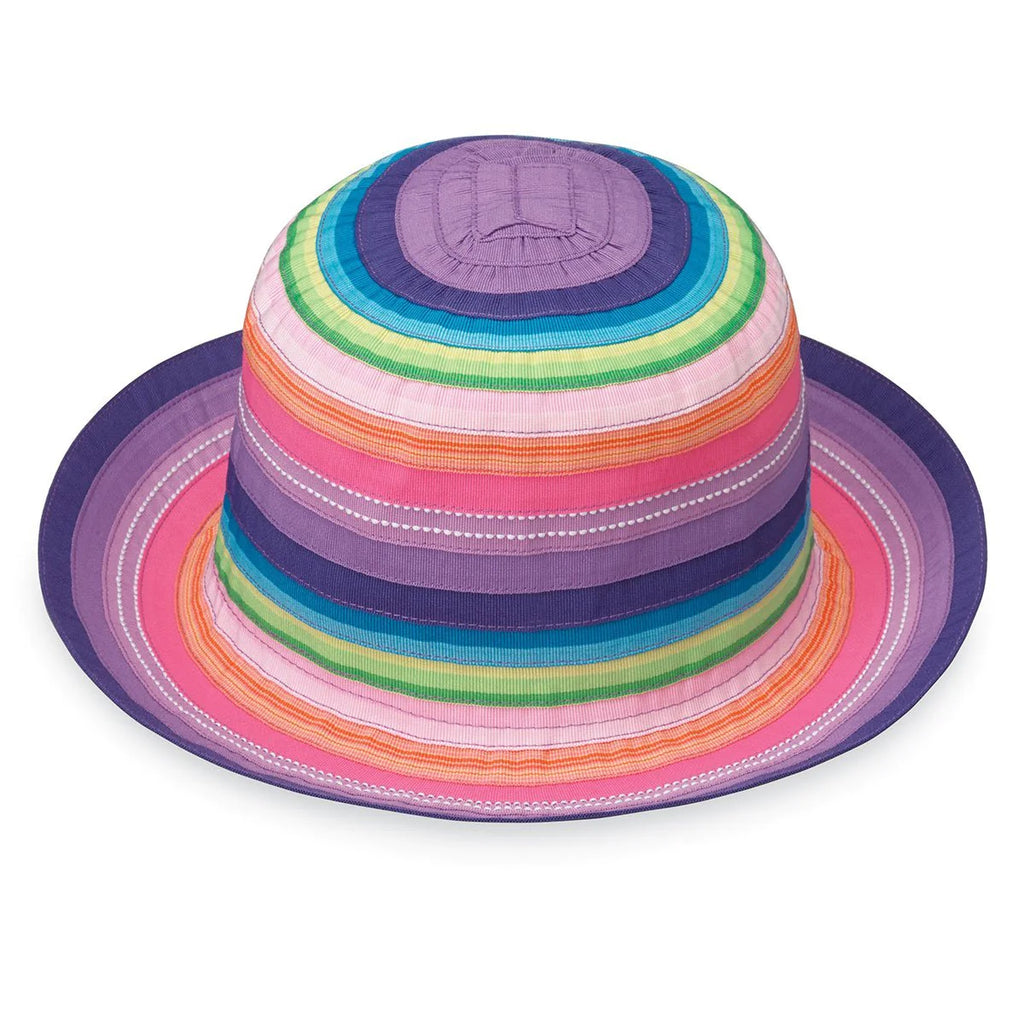 This rainbow bucket hat brings color and fun into your child’s summer wardrobe. The rainbows and ombre effect created by the ribbons are perfect for playing in the yard or at the beach. This hat protects your little one from the sun’s rays in an absolutely adorable way. UPF 50+ Crown size: 52cm ( 2-5 yrs).