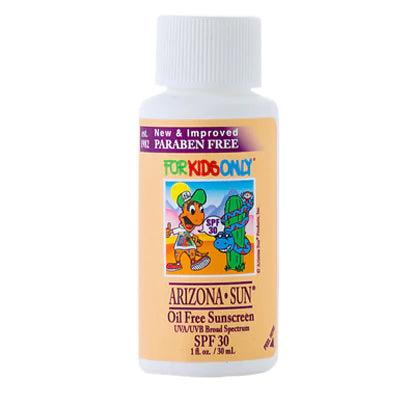 ArizonaSun® Kids Water-Resistant Sunscreen Water-Resistant Non-greasy PABA Free Designed especially for active kids. Blended with Arizona native cacti and natural sun screen protectants. Oil Free PABA Free Paraben Free Broad Spectrum UVA/UVB 1 oz