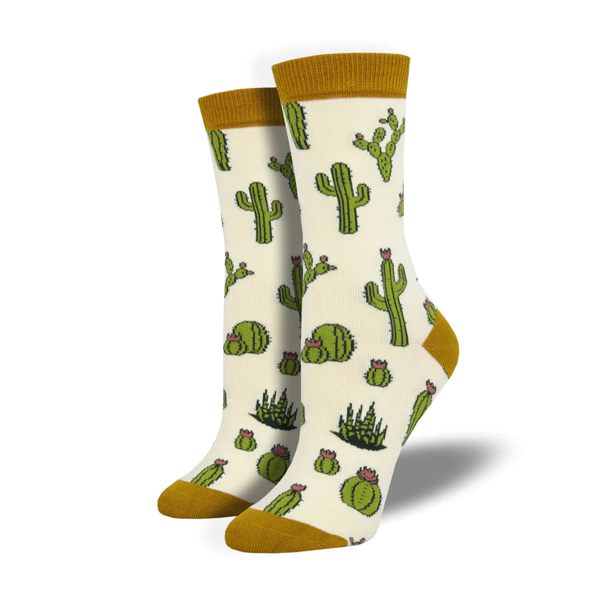 Pair of socks with cactus pattern on a white background
