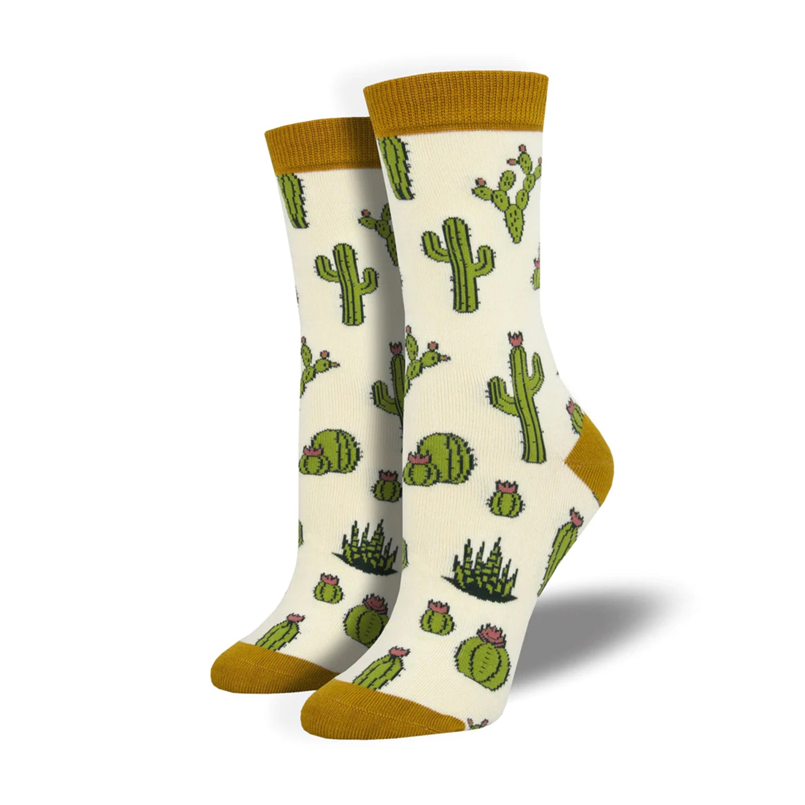 Pair of socks with cactus pattern on a white background