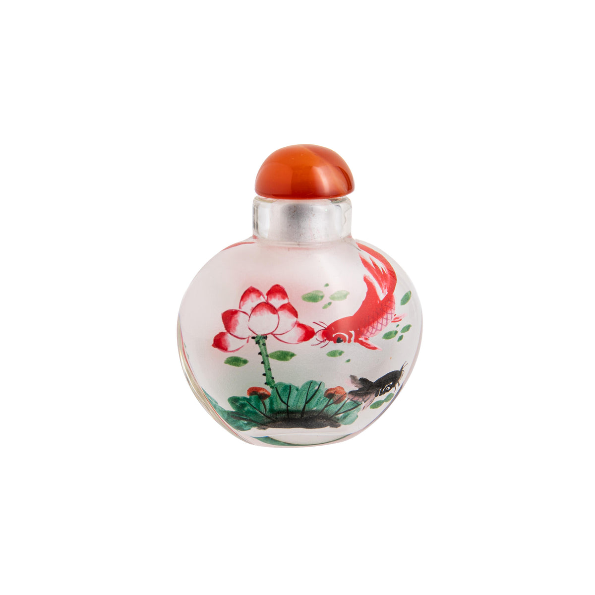 KOI CARP REVERSE PAINTED GLASS SNUFF BOTTLE