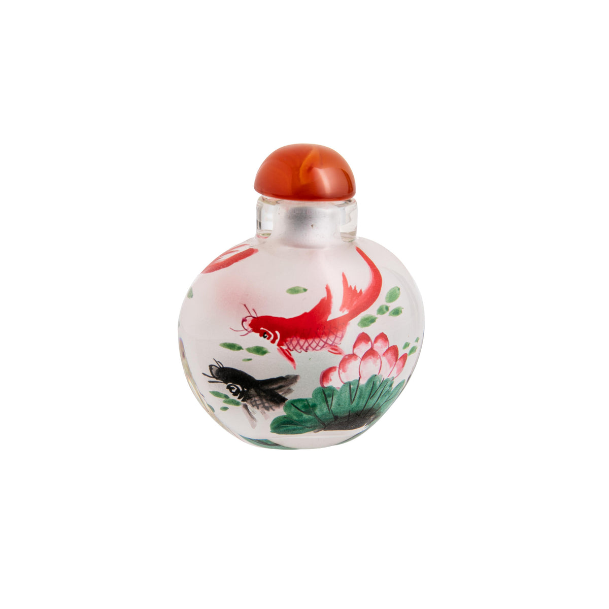 KOI CARP REVERSE PAINTED GLASS SNUFF BOTTLE