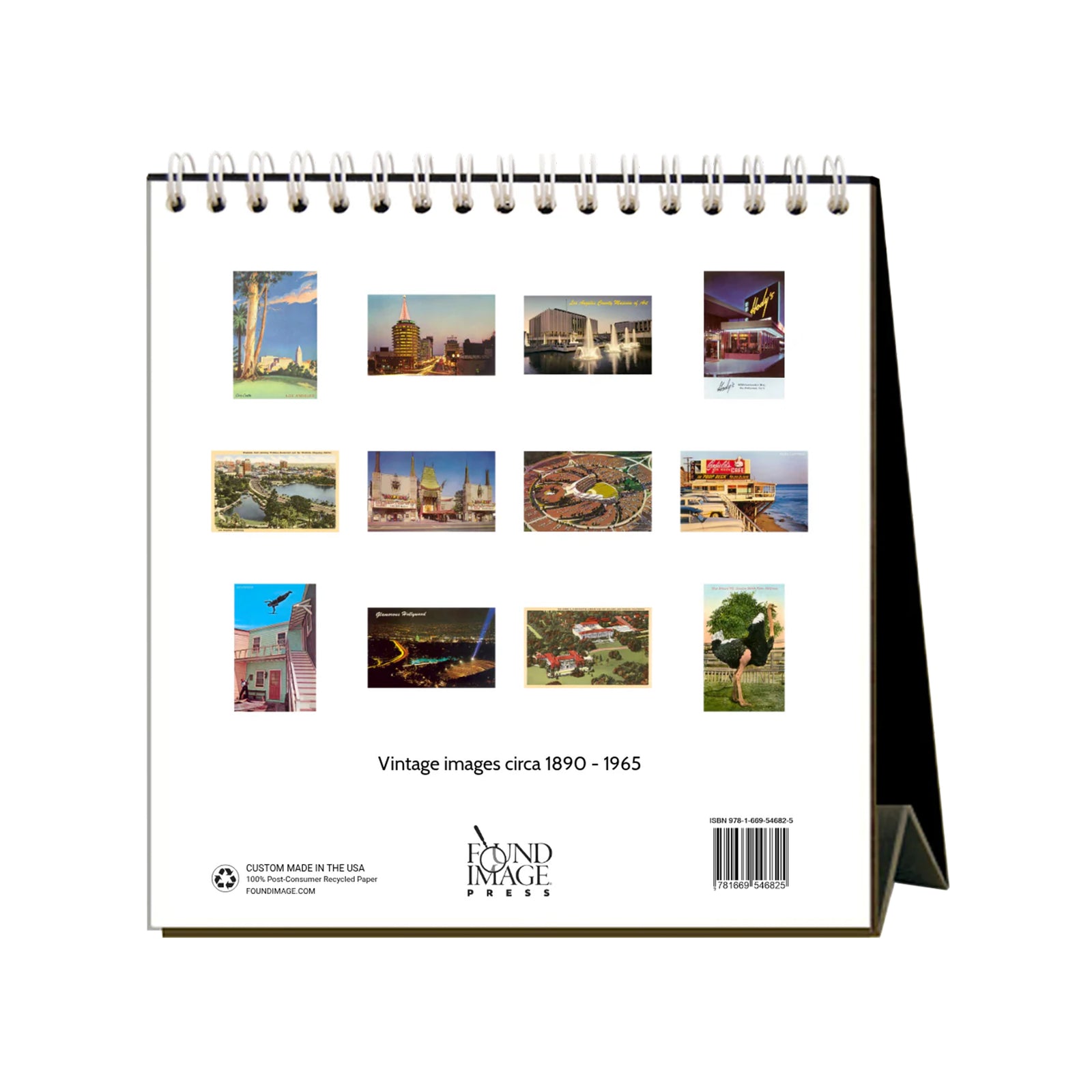 Easel style 2027 desk calendar featuring vintage images of Los Angeles, on a white background. 