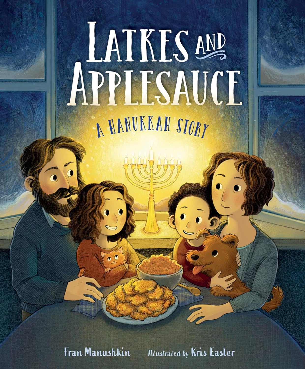 A cat and dog create a Hanukkah miracle, just in the nick of time in this updated reissue of the beloved holiday classic. The Menashe's love latkes and applesauce during Hanukkah. But a blizzard begins and erases any hope that they’ll harvest potatoes and apples in time.  32 pages. Recommended ages: 3 - 7 years.