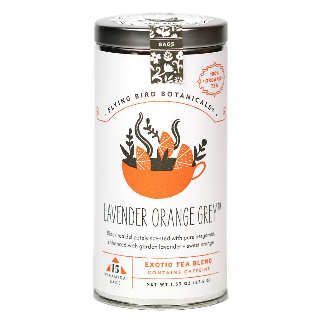 This organic and cooperatively grown blend of Ceylon and Assam black teas is delicately scented with pure bergamot and enhanced with garden lavender and sweet orange.  A fabulous take on the timeless classic Earl Grey. Excellent alone or with cream and honey. 15 bag tea tin Net wt. 1.33 oz