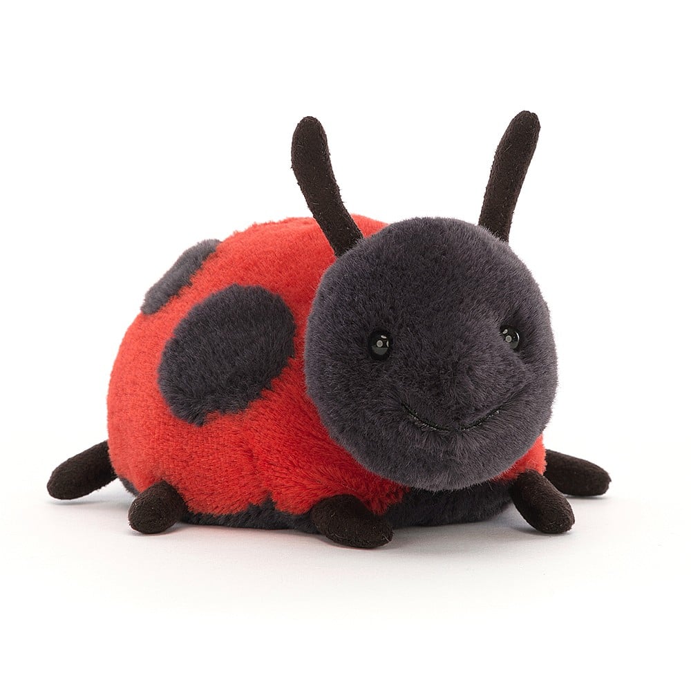 Layla Ladybird loves to explore and is always crawling and flitting about! With bright scarlet fur, bold black dots, suedey feelers and lots of kicky legs, this round little rascal is so very huggable. With a cheeky grin and lots to see, Layla wants to go ambling with you! Dimensions: 3" x 6" Suitable from birth.