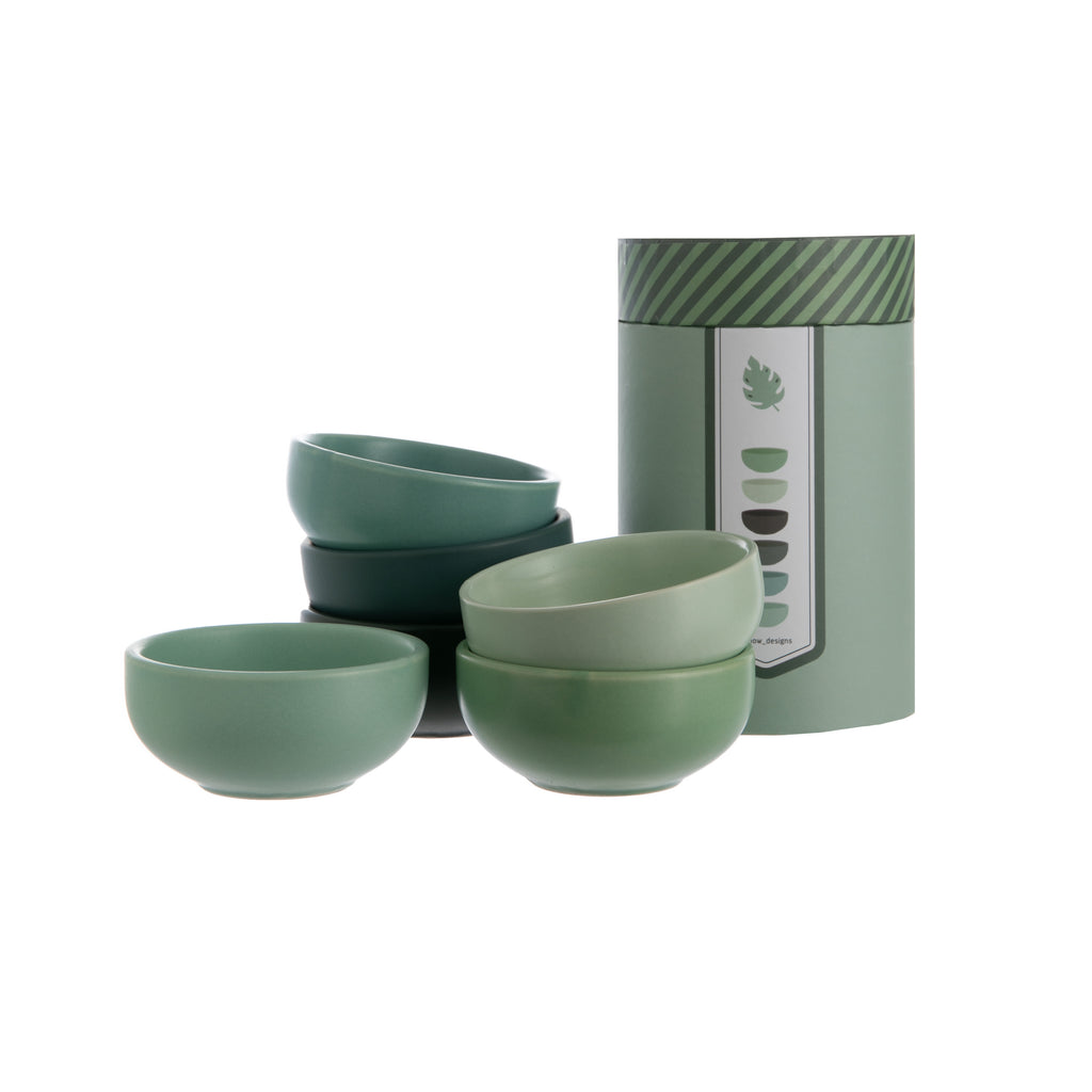 This set of six multiuse mini bowls is perfect for prepping and sorting ingredients, serving small quantities of sauces, dips, and condiments, and storing spices, catering to a wide range of culinary needs. Made from lightweight stoneware. Dimensions (each bowl): 3" x 1.2". 2oz capacity. Microwave and dishwasher safe.