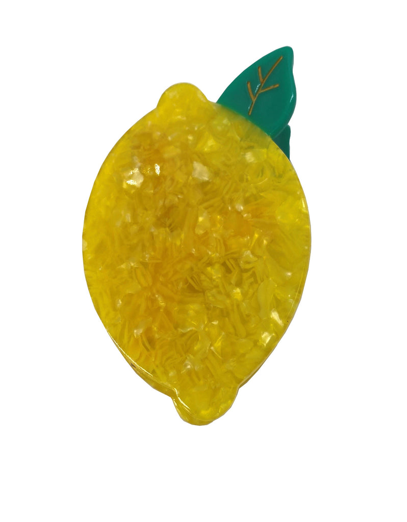 Give your hairstyle some zesty zing with this lemon-shaped hair clip. It is double sided for a perfect look from every angle. Unlike most plastic accessories, these small-batch styles are made from a biodegradable wood pulp acetate, making these clips both beautiful and kind to the environment! Dimensions: 3" x 2".