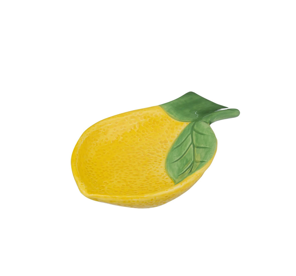 This whimsical Amalfi lemon spoon rest is designed to look great whilst keeping surfaces tidy and mess free. The lemon shaped spoon rest is made from quality, durable ceramic and has a soft wash hand painted glaze. The long handle is perfect for storing spoons whilst cooking. Size: 6" x 3.5" Hand wash.