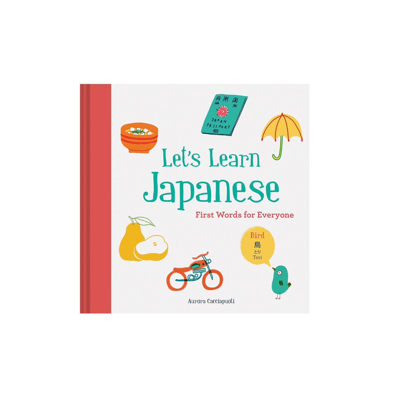 Book cover of 'Let's Learn Japanese' with illustrations and text on a white background.