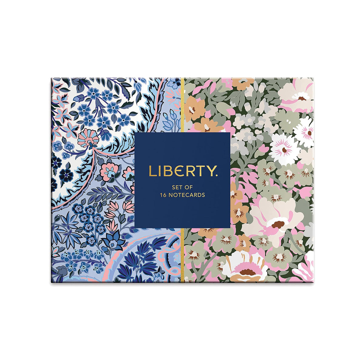 Set of 16 Liberty notecards with floral designs on a white background