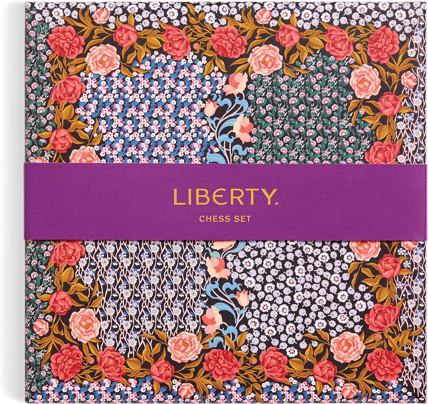 This unique chess set contains a portable Liberty print chess board and 32 wooden pieces, all packed into a pretty box, making it perfect for a game on the go! Chess set - 1 x chess board and 32 wooden chess pieces Features iconic 'Liberty Print' floral patterns. Box Dimensions: 8" x 8" x 2".