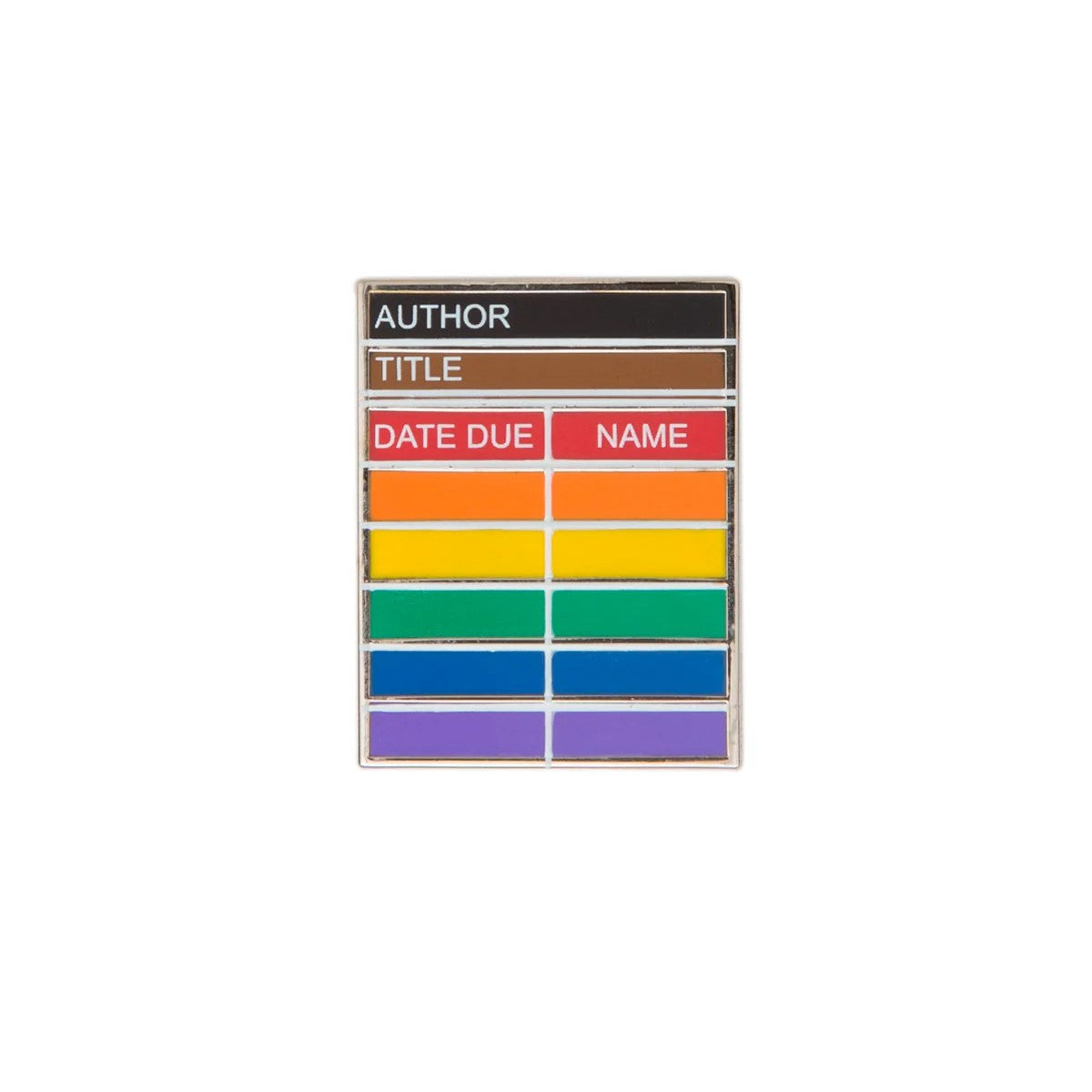 Show your Pride, and your love of books with this rainbow-colored enamel pin. Perfect for adding a splash of color to your shirt, backpack, hat and more. Material: metal, enamel. Dimensions: 1" x 0.75"