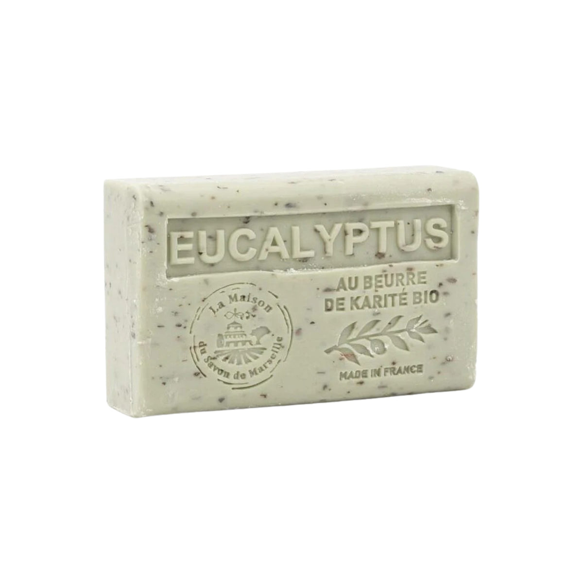Bar of soap with 'Eucalyptus' text on a white background