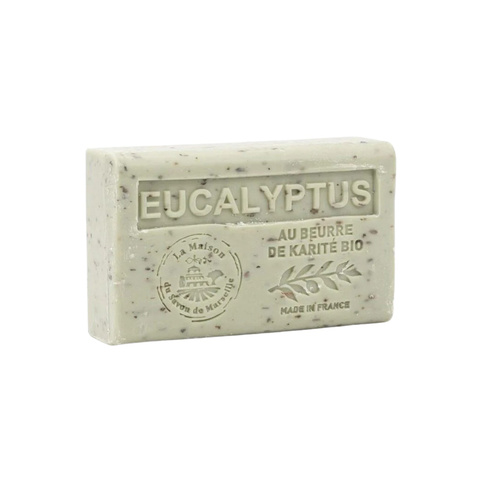 Bar of soap with 'Eucalyptus' text on a white background