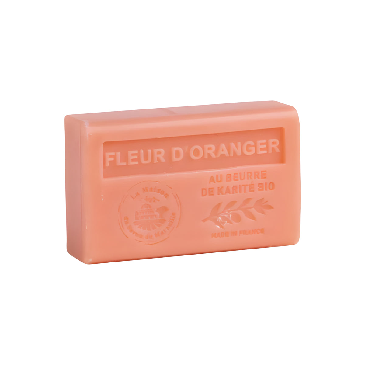 Bar of soap with 'Fleur d'Oranger' branding on a white background