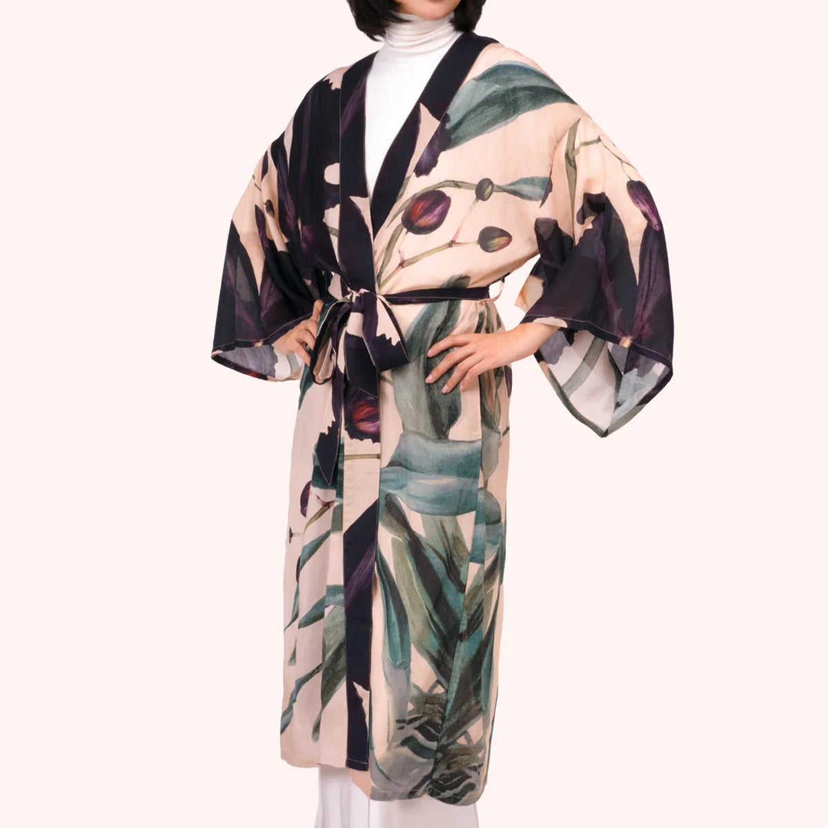 MIDNIGHT ORCHID LONG KIMONO