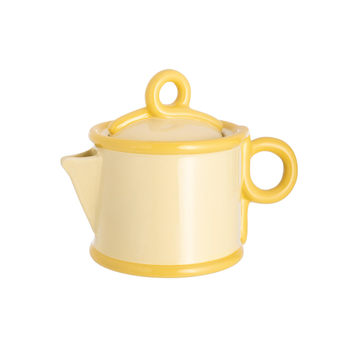 Yellow teapot with lid on a white background