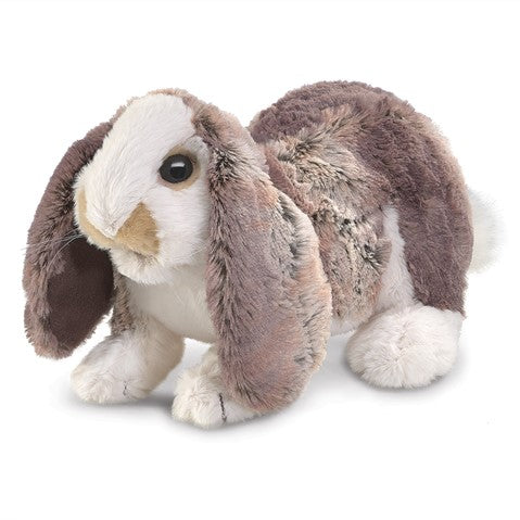 Hop into fun playtime with this ridiculously cute lop-eared baby bunny hand puppet. This little guy has the softest fur, floppy ears, and eyes that will melt your heart! More than just a plus, this hand-puppet has movable front paws, mouth, and head, wonderful for imaginative play and for adding an extra dimension to bedtime storytelling.