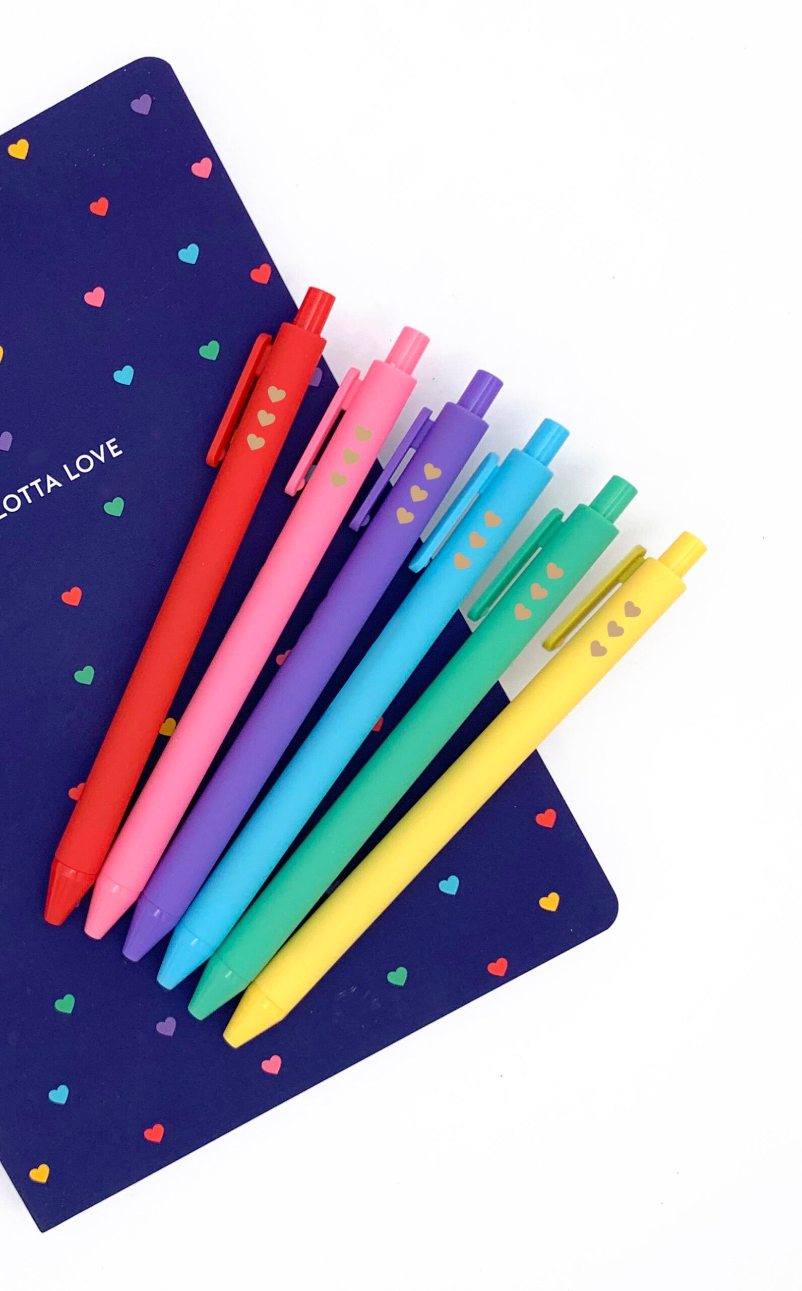 These beautifully packaged, colorful gel pens have soft-touch barrels and black gel ink and are perfect for writing heartfelt letters, poetry, notes, and more. Set of six gel pens Black ink Packaged in a giftable box Box dimensions: 6" x 8" x 0.5"