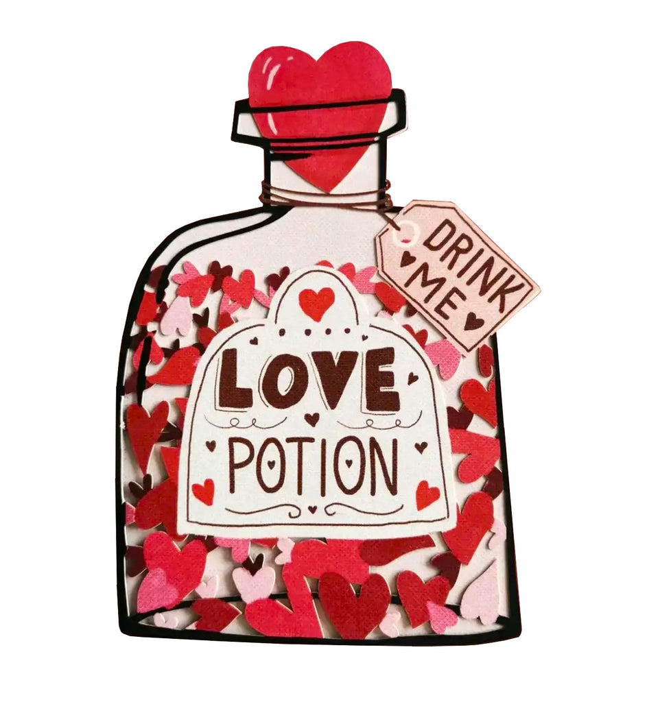 Send love via post with this delicately detailed die-cut 'Love Potion' greeting card. The design is on the outside and inside of the card, which means that it looks charming from every angle!