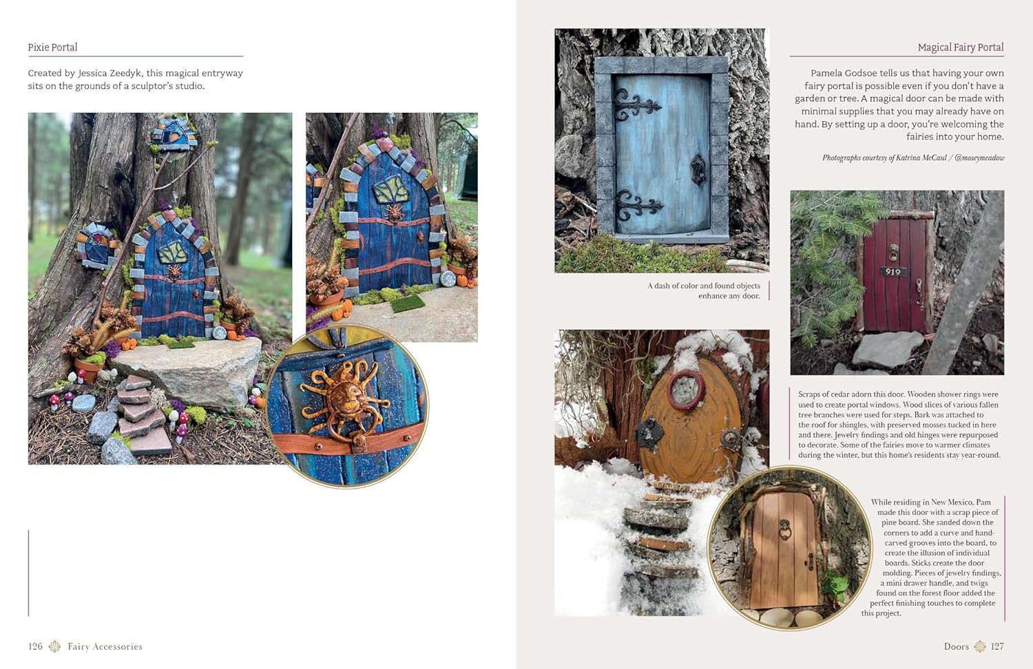 Book cover of 'Magical Fairy Homes & Gardens' with a fairy house illustration and floral elements on a green background.