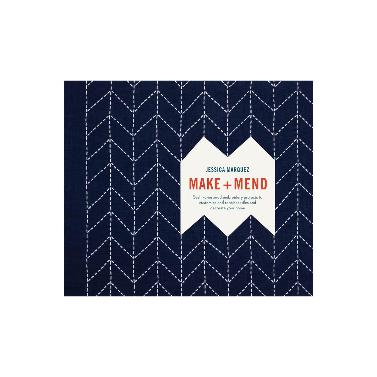 Book cover of 'Make + Mend' with a blue and white pattern on a white background