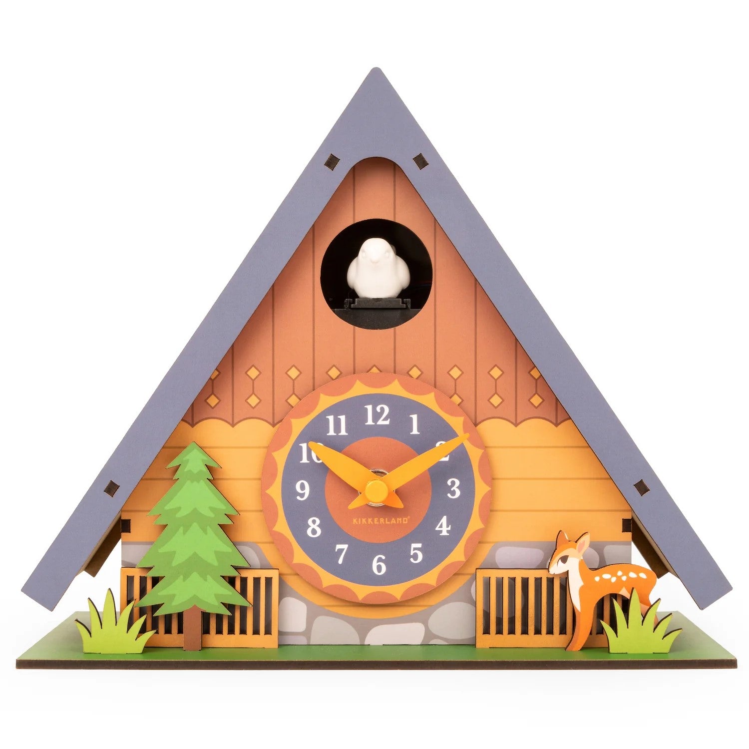 Never be late for an important date with this delightful, build-it-yourself cuckoo clock. This simple kit includes everything you need to make your own wooden clock and contains customizable details so that you can add your own personal touches to make your clock unique. You can also set the time and even the volume of the chime so that you're not 'alarmed' by the sound when you need some quiet time! Wooden cuckoo clock self-assembly kit. Required 3 x AAA batteries (not included) Dimensions when assembled: 