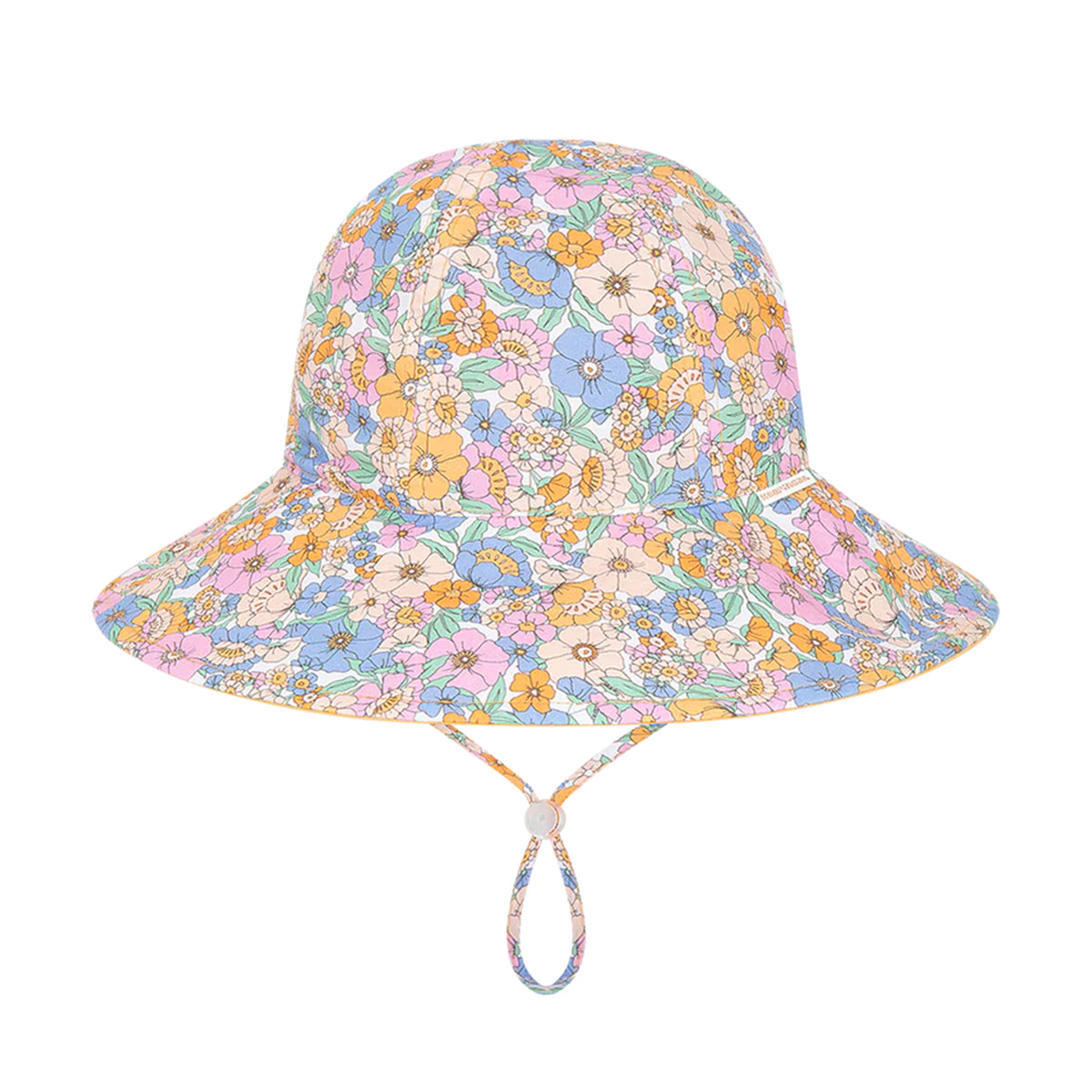 Floral patterned kids bucket hat on a white background