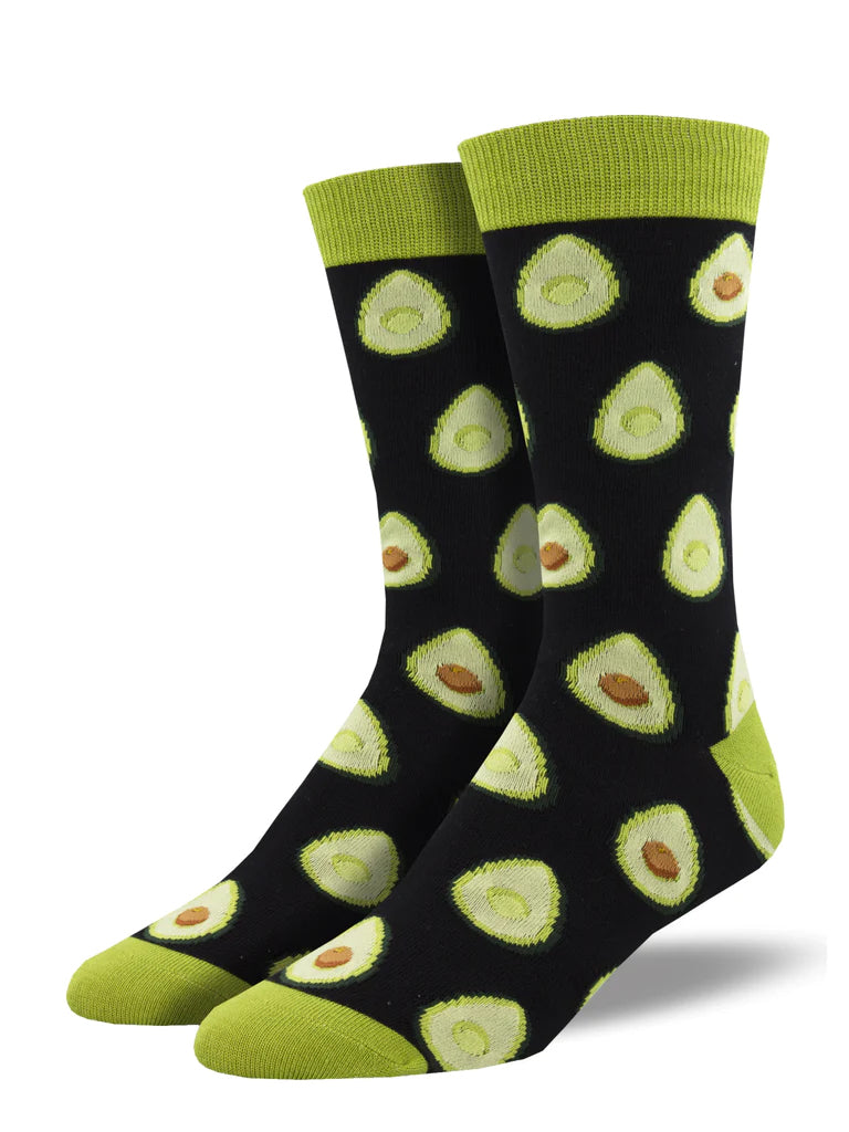 These avocado socks don't just look fresh. Socks made with bamboo fibers are good for the planet. Free of toxic chemicals by OEKO-TEK, and certified organic. Bamboo material is naturally antibacterial, odor-resistant, and temperature controlling. Size: 10-13 (Men's shoe size 7 - 12.5) 65% Bamboo, 33% nylon, 2% spandex