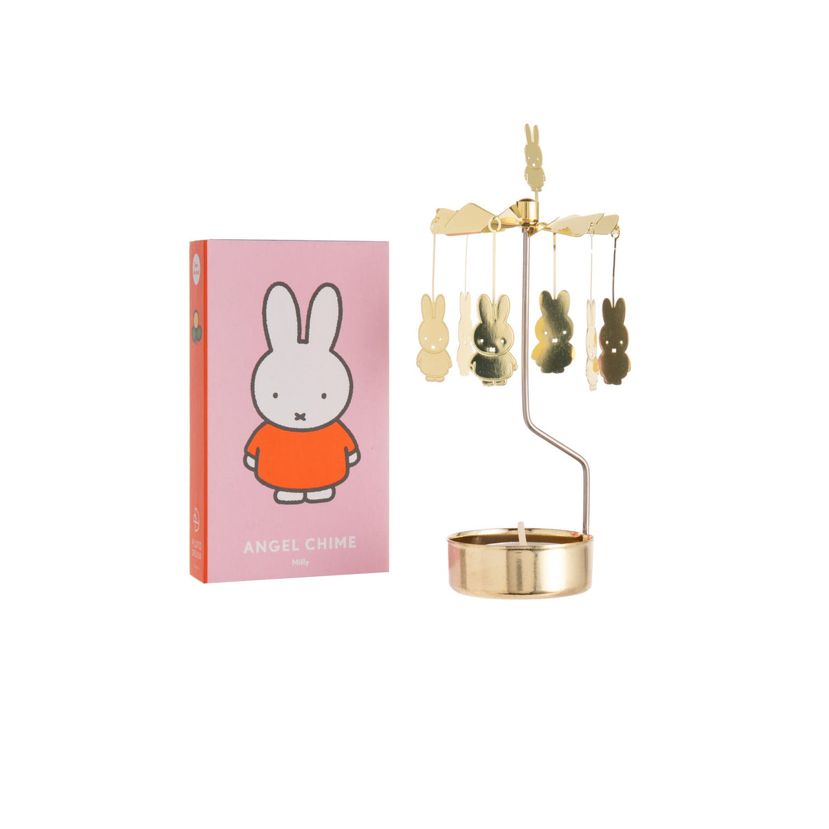 Gold Miffy-themed candle holder with packaging on a white background