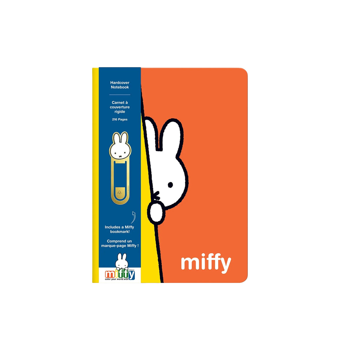 Notebook with Miffy character design on an orange and blue background