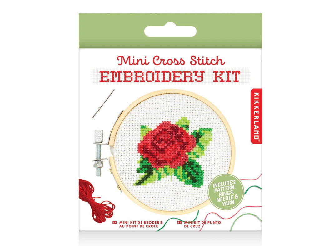 Relax at home, on a break at work or on vacation with this simple, mini cross stitch kit. This beautiful Rose embroidery kit includes a bamboo hoop frame, canvas to stitch on, color threads, and 1 needle— everything you need to make the finished piece. Hoop diameter: 3".