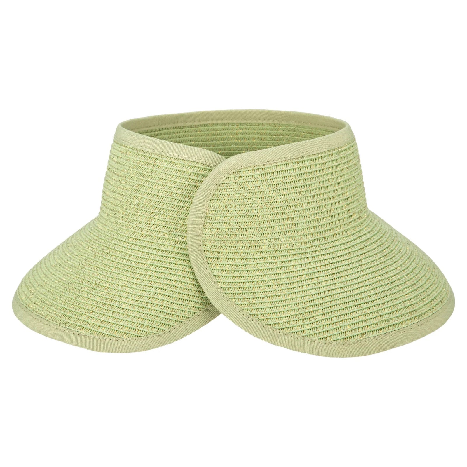 Easily roll it up and tuck it away in your purse or luggage. Made from a splashproof and packable paper braid with a splash of lurex thread for a touch of shimmer! Brim Size: 3" UPF 50+ Women's one size Packable & adjustable 75% paper, 25% polyester Gold lurex, grosgrain edges and adjustable Velcro back closure.