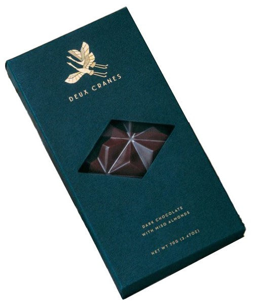 This bar is roasted and toasted velvety goodness. The almonds are roasted with miso emphasizing the roasted flavor of the 70% dark chocolate. A strong dark chocolate flavor for when you need something with some substance. May contain traces of soy, nuts, milk, and gluten. 2.47 oz bar.