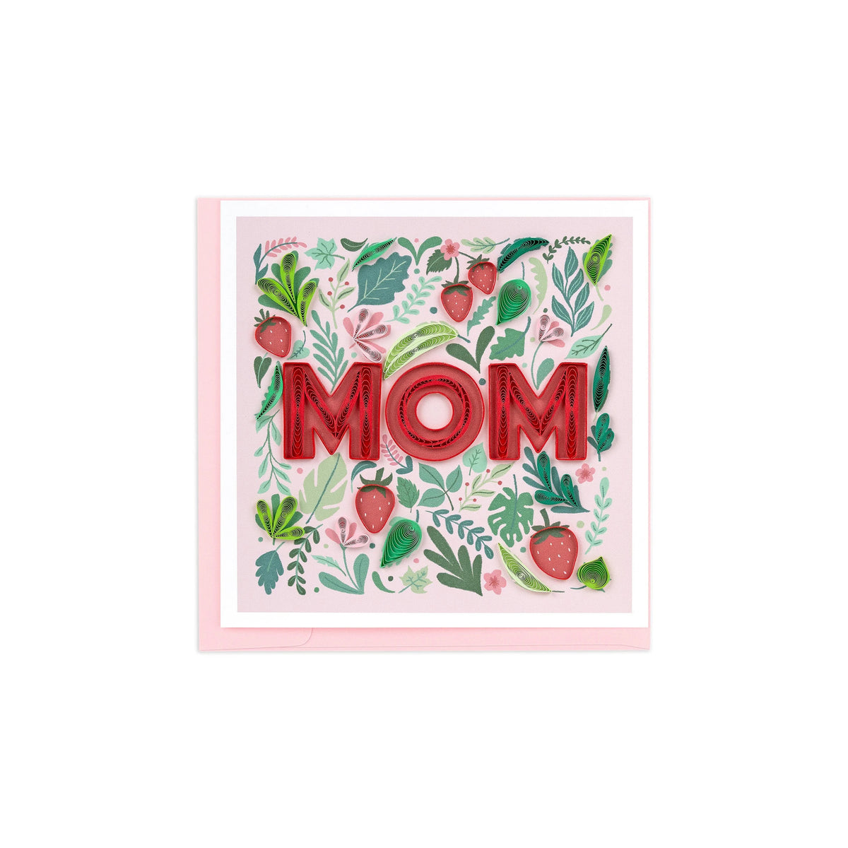 Card with 'Mom' text surrounded by floral and leaf patterns on a white background