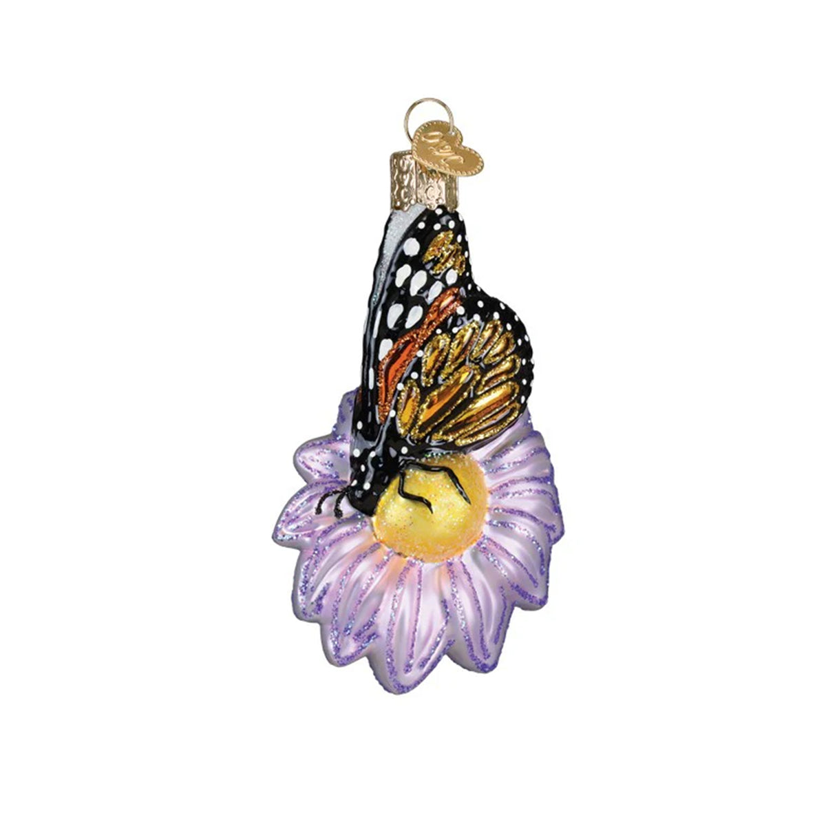 Decorative ornament of a butterfly on a flower with a white background