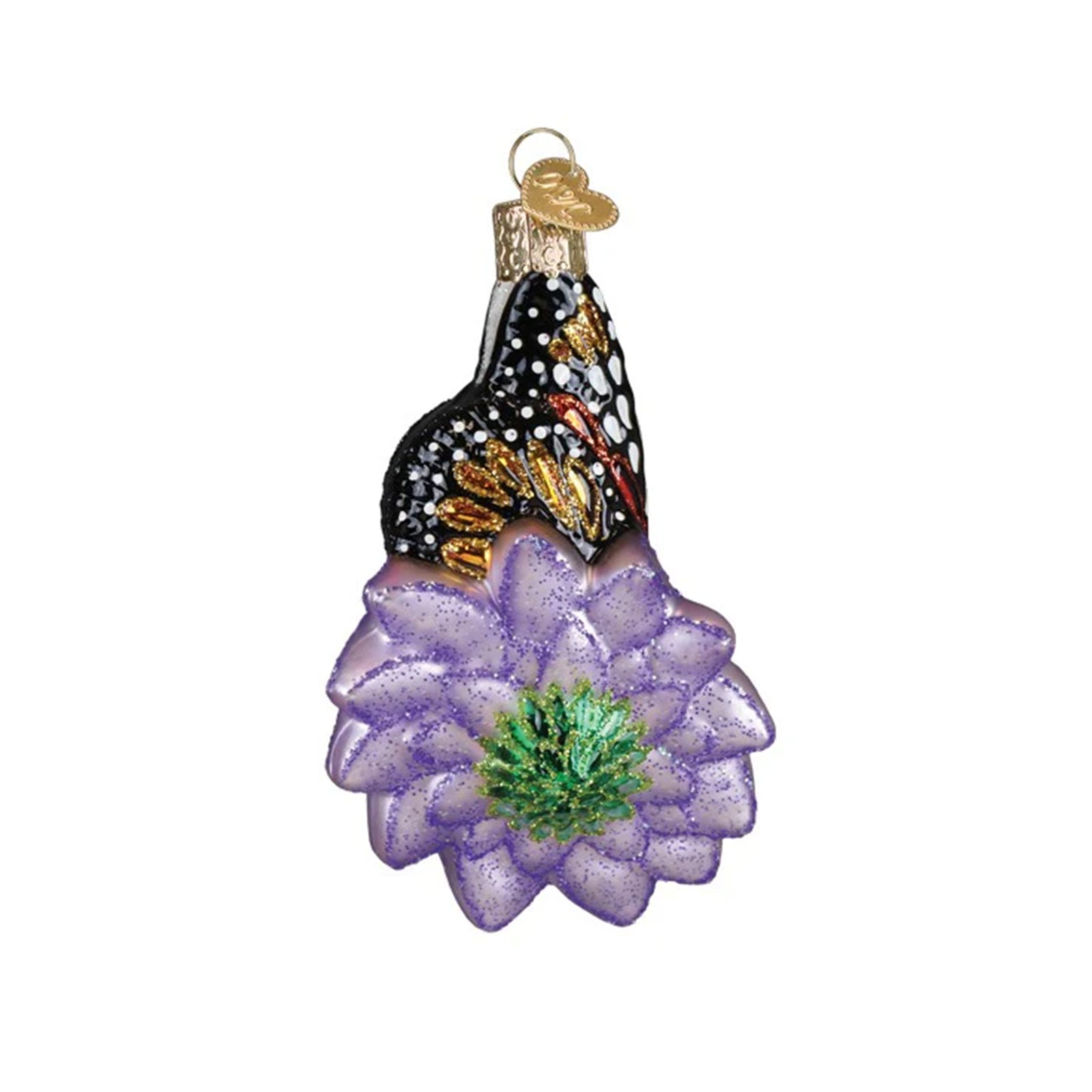 Decorative ornament of a butterfly on a flower with a white background