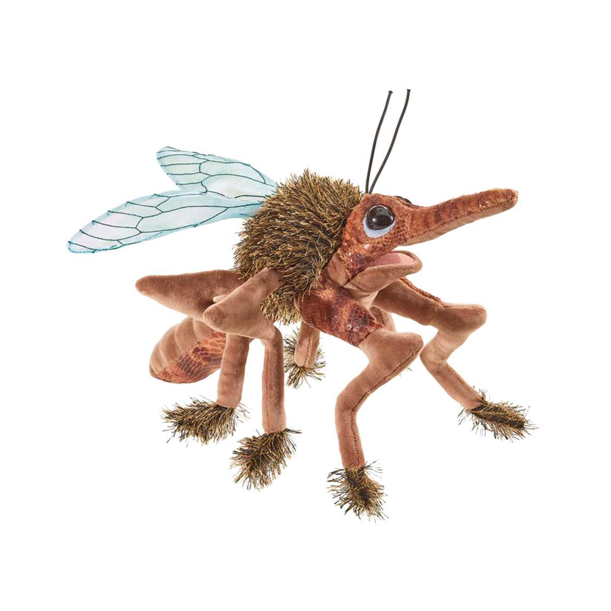 Plush toy hand puppet resembling a mosquito on a white background
