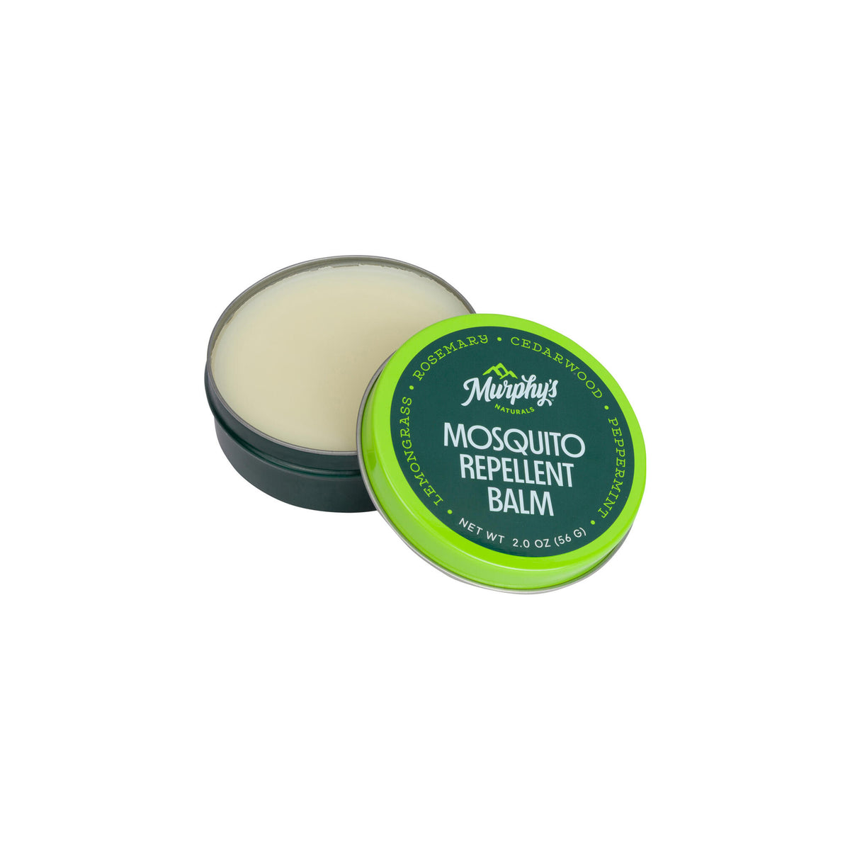 Mosquito repellent balm in a green container on a white background