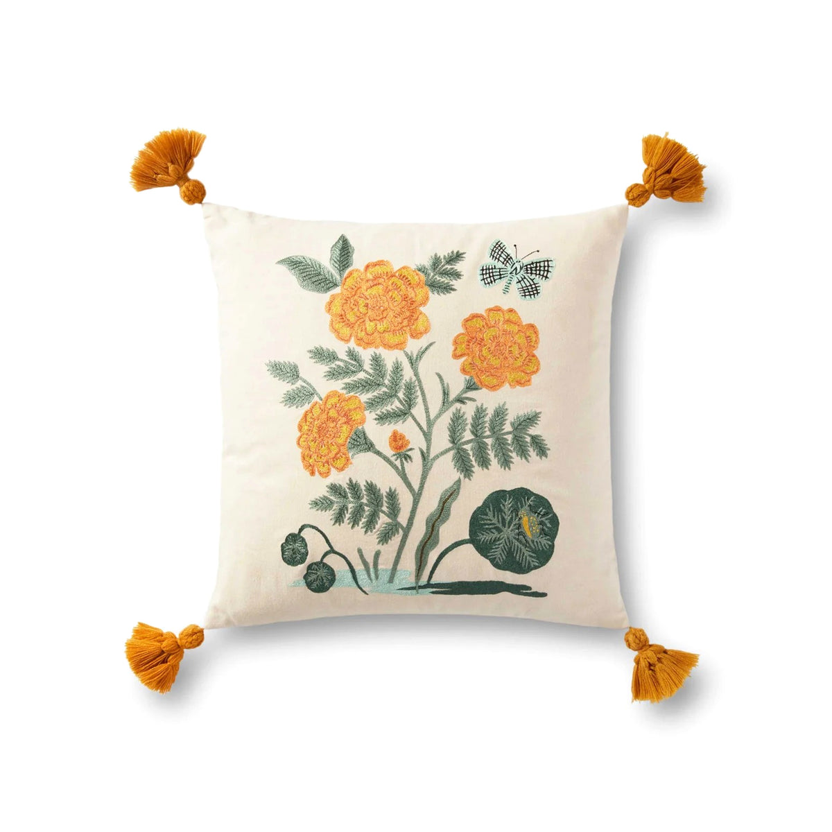 FRENCH MARIGOLD EMBROIDERED PILLOW