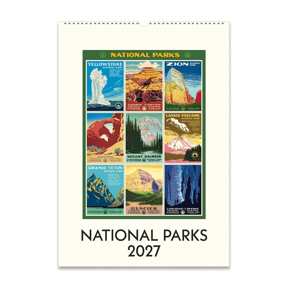 2027 wall calendar called 'National Parks' featuring vintage National Park themed travel posters.