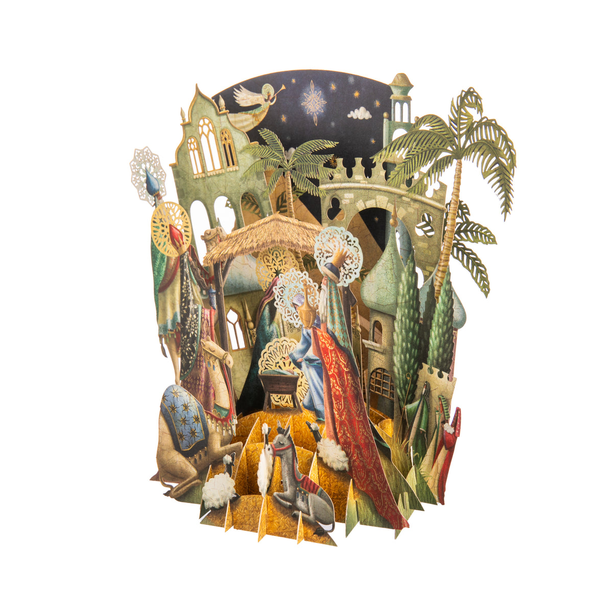 This extraordinary 3D pop up card depicts a joyful and fanciful holiday scene in incredible detail. It makes a wonderful greeting and a gorgeous holiday decor piece. Includes a white envelope. Inside: Left blank for a personal message. Dimensions: 5-1/2" x 6-1/2 in.