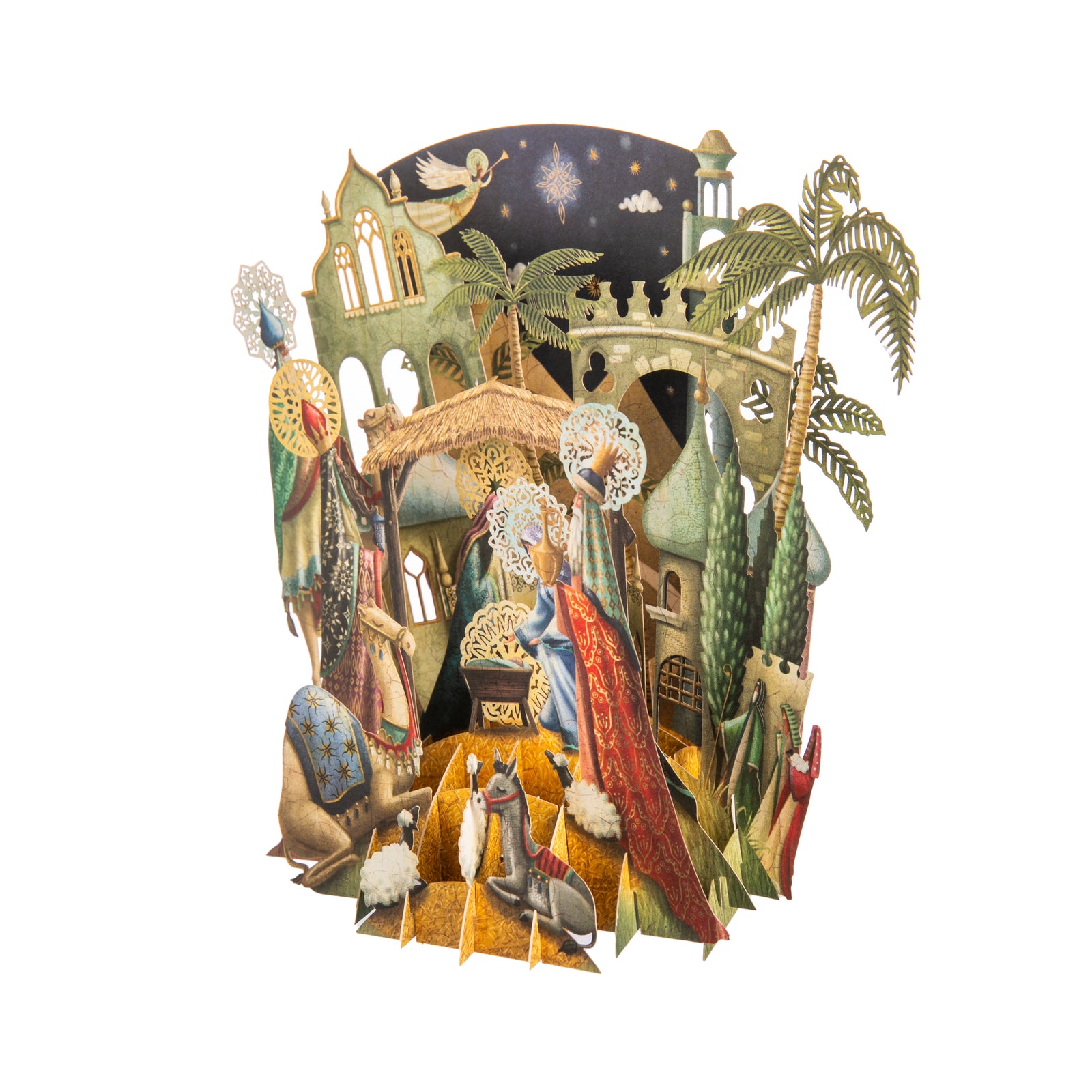 This extraordinary 3D pop up card depicts a joyful and fanciful holiday scene in incredible detail. It makes a wonderful greeting and a gorgeous holiday decor piece. Includes a white envelope. Inside: Left blank for a personal message. Dimensions: 5-1/2" x 6-1/2 in.